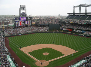 Colorado Rockies Baseball Stadium At Sunset Denver Colorado Stock