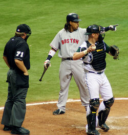 Manny asking Umpire