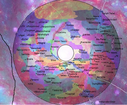 Une carte des Mondes Centraux avec les secteurs