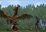 Sagi and company preparing to battle the Holoholobird with Holoholo Chicks in tow