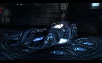 The Batmobile in the Batcave in Arkham City