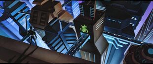 Batman looking over Neo Gotham in Batman Beyond