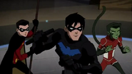 Robin, Nightwing and Beast Boy prepare for the "Intruder"