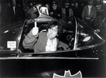 Tim Burton in the Batmobile on the set of Batman Returns.