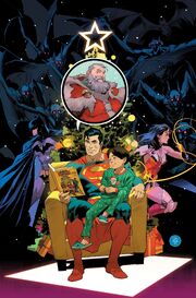 Superman reading a copy of Batman #27 to a child on .