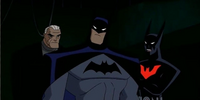 JLU Once and Future Thing Bruce Wayne, Batman, and Terry McGinnis