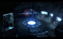 The Batwing in the Batcave in Arkham City