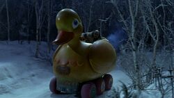 Penguin briefly utilizes the vehicle's surprise ground mode capability in an attempt to flee.