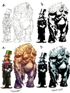 Concepts (style search) of Clayface and the Mad Hatter by character artist Carlos D'Anda.