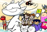 Official art featuring Cat, Mr. Ninja, Bear and a bunch of old PONOS mascots