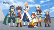 Sword Eyes of Light from right to left-Suou Rakels, Haqua Estoc, Kizakura, Sora, Tsurugi Tatewaki, Hagakure Shidou