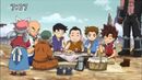 Tsurugi, Sora and Tsurigi's friends eating the sweets.