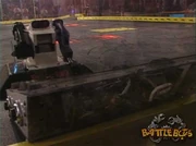 Bad Habit gets stuck on the spikestrip by Dr. Inferno Jr.
