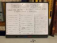 The Desperado Tournament sign-up whiteboard, note the humorous inclusion of Chinkilla.