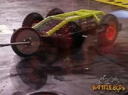 Gray Matter with Drill-O-Dillo's wheel impaled on the spike