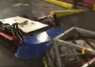 Wrath rams Paralyzer Pete into the spikestrip near the entrance ramp.