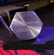 The Most Destructive Robot Award bolt as presented during World Championship II.