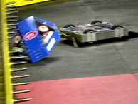 SnowCone gets impaled on the spikes by Bulldog.