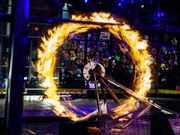 Mammoth creates a ring of fire with its flamethrower.