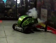 Smoke fills the arena as Extinguisher's battery ruptures in a fight versus Kraken.