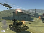 Promotional material for Battlefield 2 that features Gulf of Oman, showing the now non-existent control point Industrial Area.