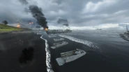 Scripted LCVPs landing troops outside the map boundary on Iwo Jima.