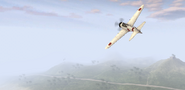 A Mitsubishi A6M Zero flies over Guadalcanal