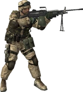 A USMC Support aiming the M249 SAW