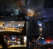 Concept art of various locations within the mission