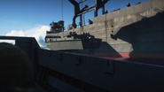 An LCVP being lowered from an American landing ship in the Battlefield V – War in the Pacific Official Trailer.