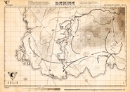 Accompanying the report is a map showing the path of Bauer's expedition across Halvøy.