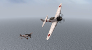 A Zero and an Aichi Val on their way to attack Wake Island