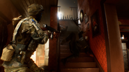 An MP 40 can be spotted falling down the stairs.