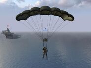 A PLA soldier using a parachute.