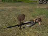 A fallen Viet Cong soldier dropping an RPG-7V that he never equipped.