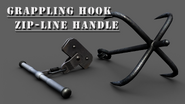 An early render of the Zipline handle alongside the Grappling Hook.