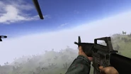 Two passengers on the side use their own weapons