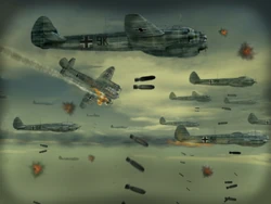 German Ju-88A bombers in formation over southeast England.