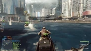 The Personal Watercraft being driven from a third-person perspective.