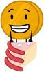 Coiny holding regular cake.