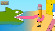 A fish monster latching onto Pencil with its tongue in an attempt to consume her in BFDI 2.