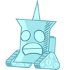 Pin with no limbs wearing a mech suit and a battery as one of Book's illustrations, after being zapped (BFDIA 15)