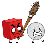 Evil Blocky holding Spiked Bat and tries to kill Bozo
