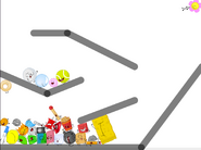 Multiple glitches being performed at the same time: Circle characters being stuck, as well as Flower, Donut, and Spongy.