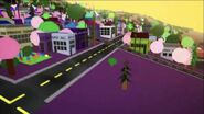 A view of some flags in The Long-lost Yoyle City's 3D panning montage.