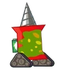 Pin with no limbs wearing a mech suit, a battery, a drill replacing her point and Rocky's vomit on her face (BFDIA 22)