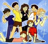 The team drawn by Pokey and posted on her Twitter (from left to right: Kenzie, Amor, Cary, Satomi, Caedmon, Michael, Maroue)