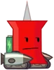 Pin with no limbs wearing a mech suit and a battery with rockets beside her (BFDIA 16 - 18, BFDIA 22)