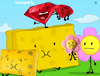 Promotional artwork of Flower, Ruby and Spongy with their respective plushies