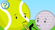 Tennis Ball and Golf ball tying their legs together